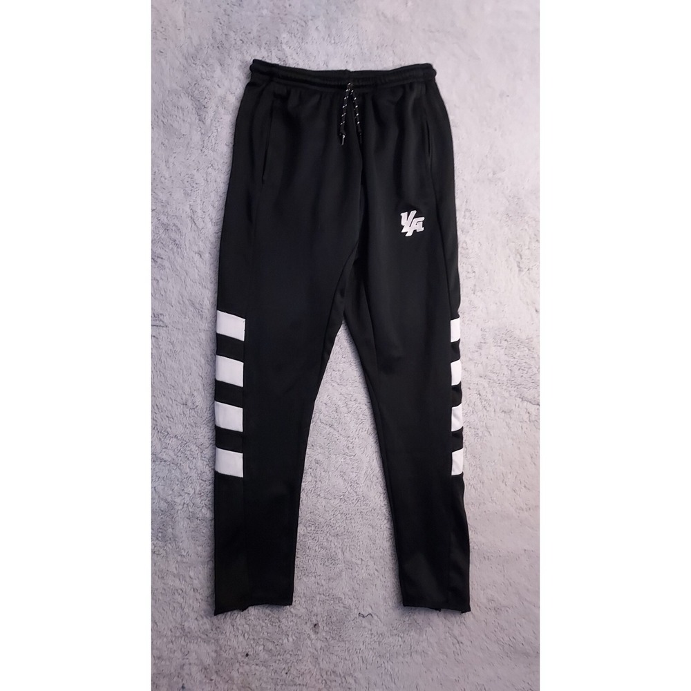 Youngla Track Pants Men Medium Drawstring Elastic Waist Gym Black Ankle Zip HOLE